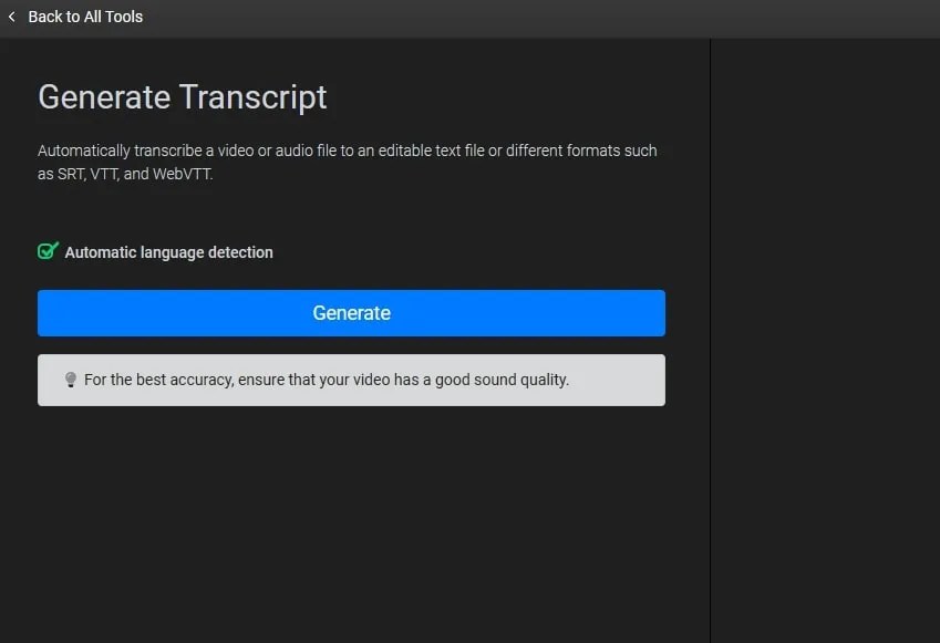 Generate transcript on Flixier