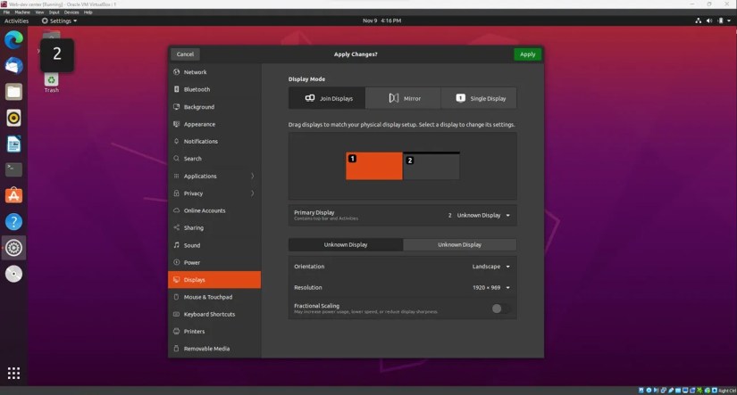 Linux-multiple-display-settings-menu
