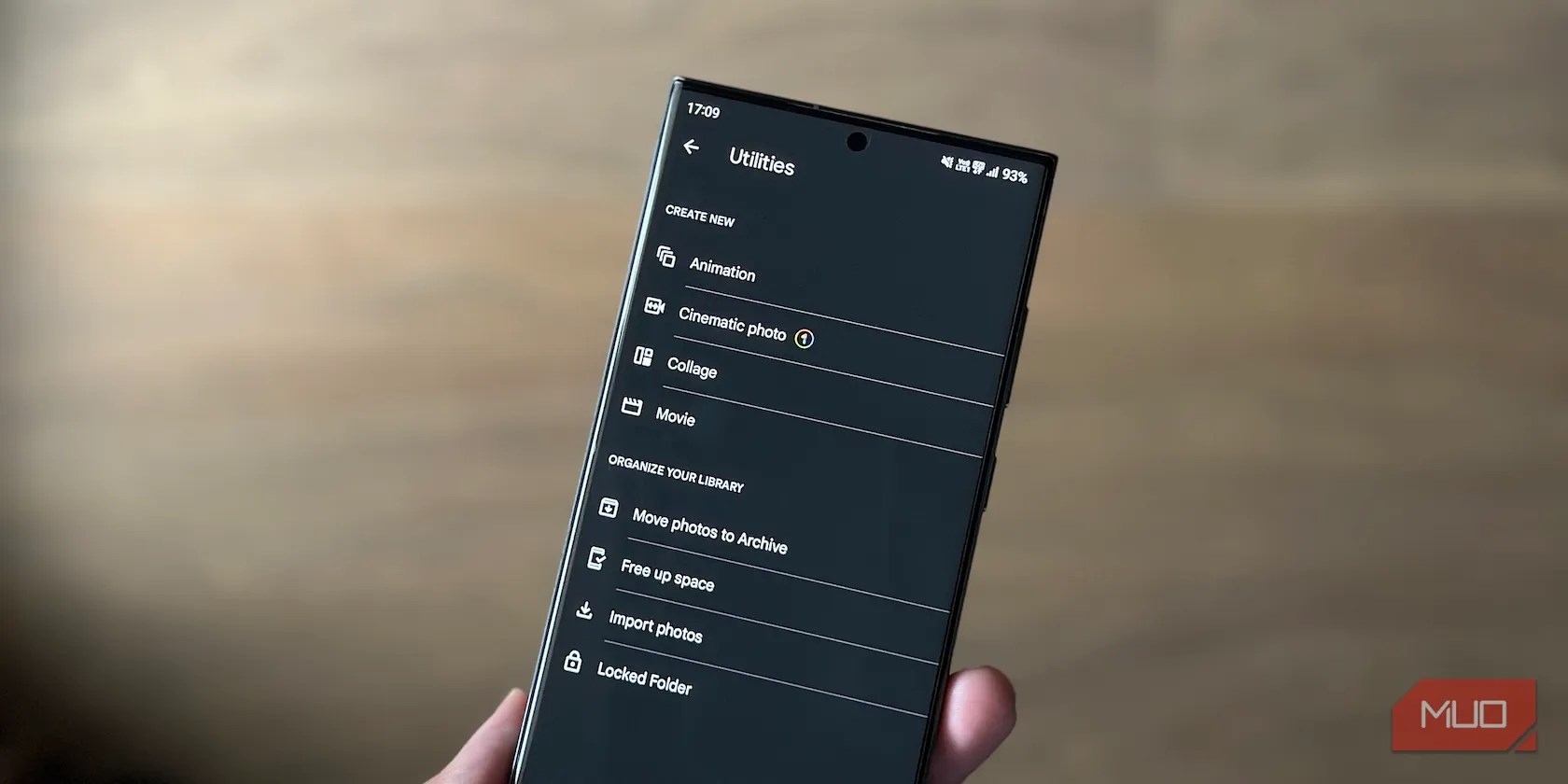 Google Photos utilities page open on an Android phone