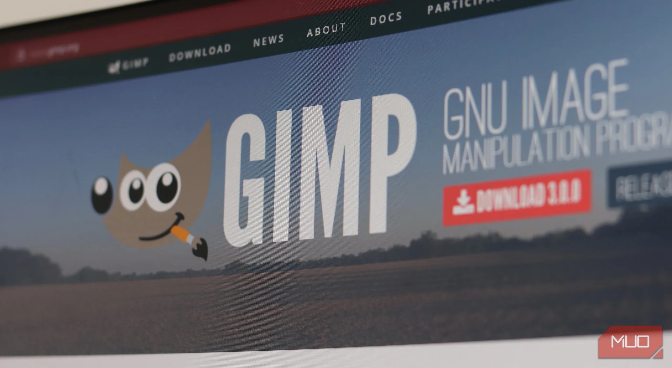 GIMP website on a monitor.