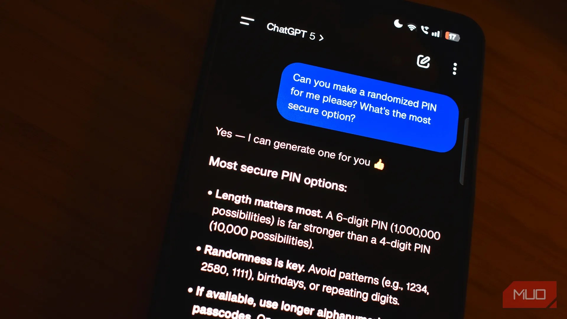 chatgpt pin code advice request.