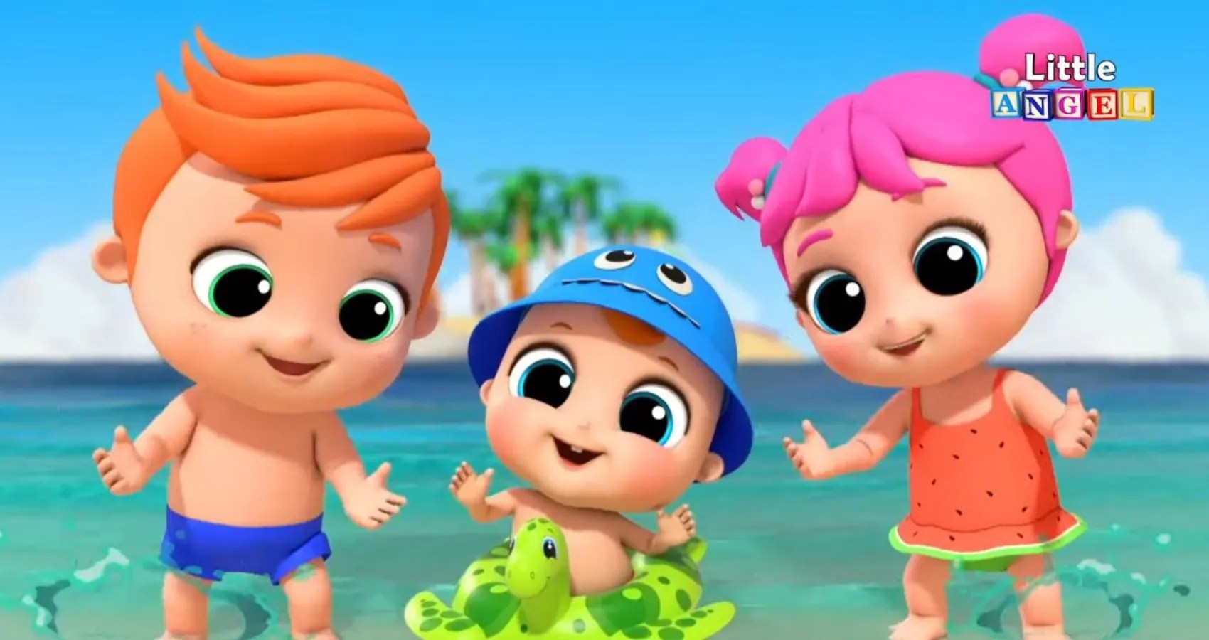 Little Angel Nursery Rhymes Baby Swimming At The Beach