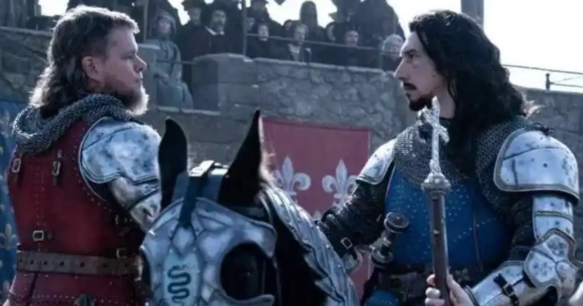 Matt Damon and Adam Driver on horseback