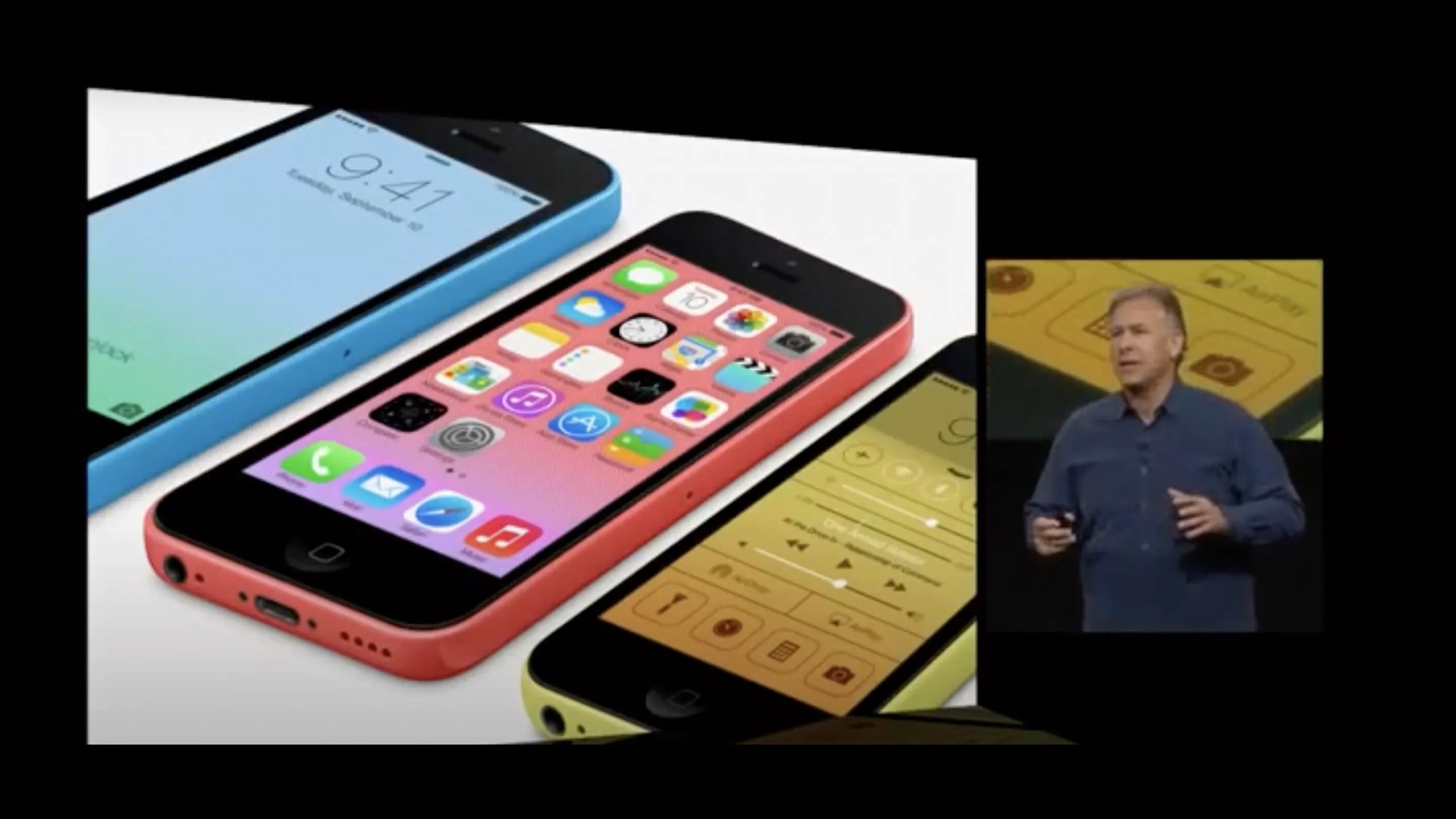 The iPhone 5C being revealed at an Apple keynote.