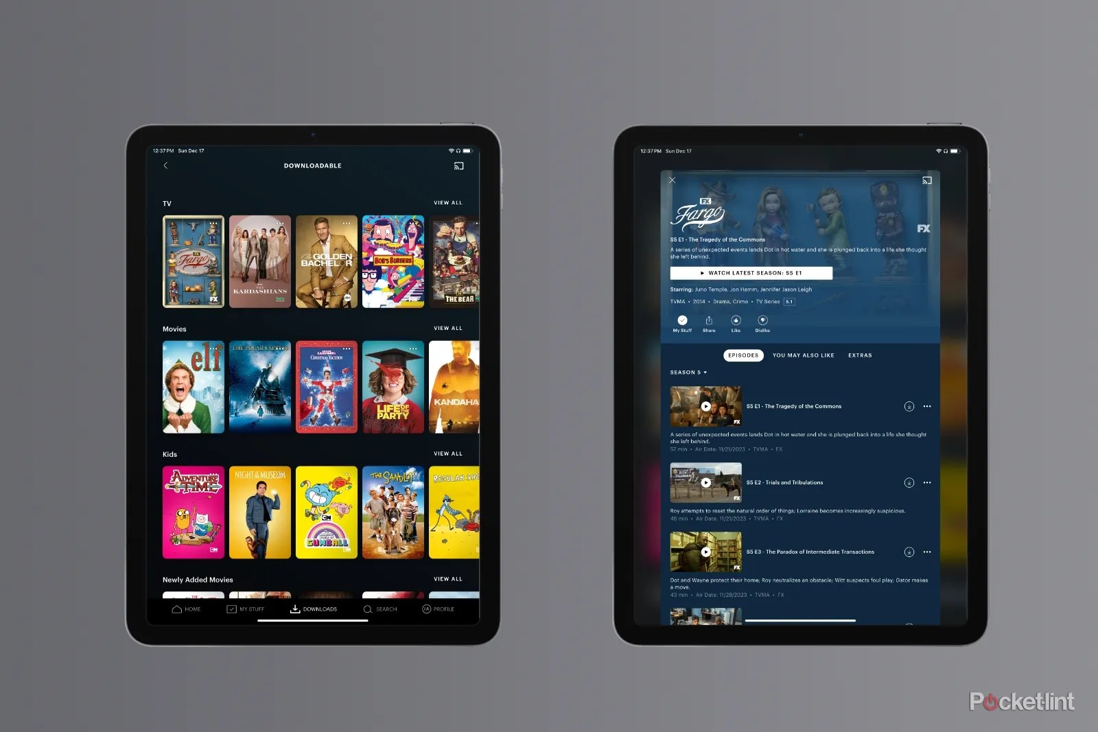 Hulu’s downloads and details page with the download icons visible.