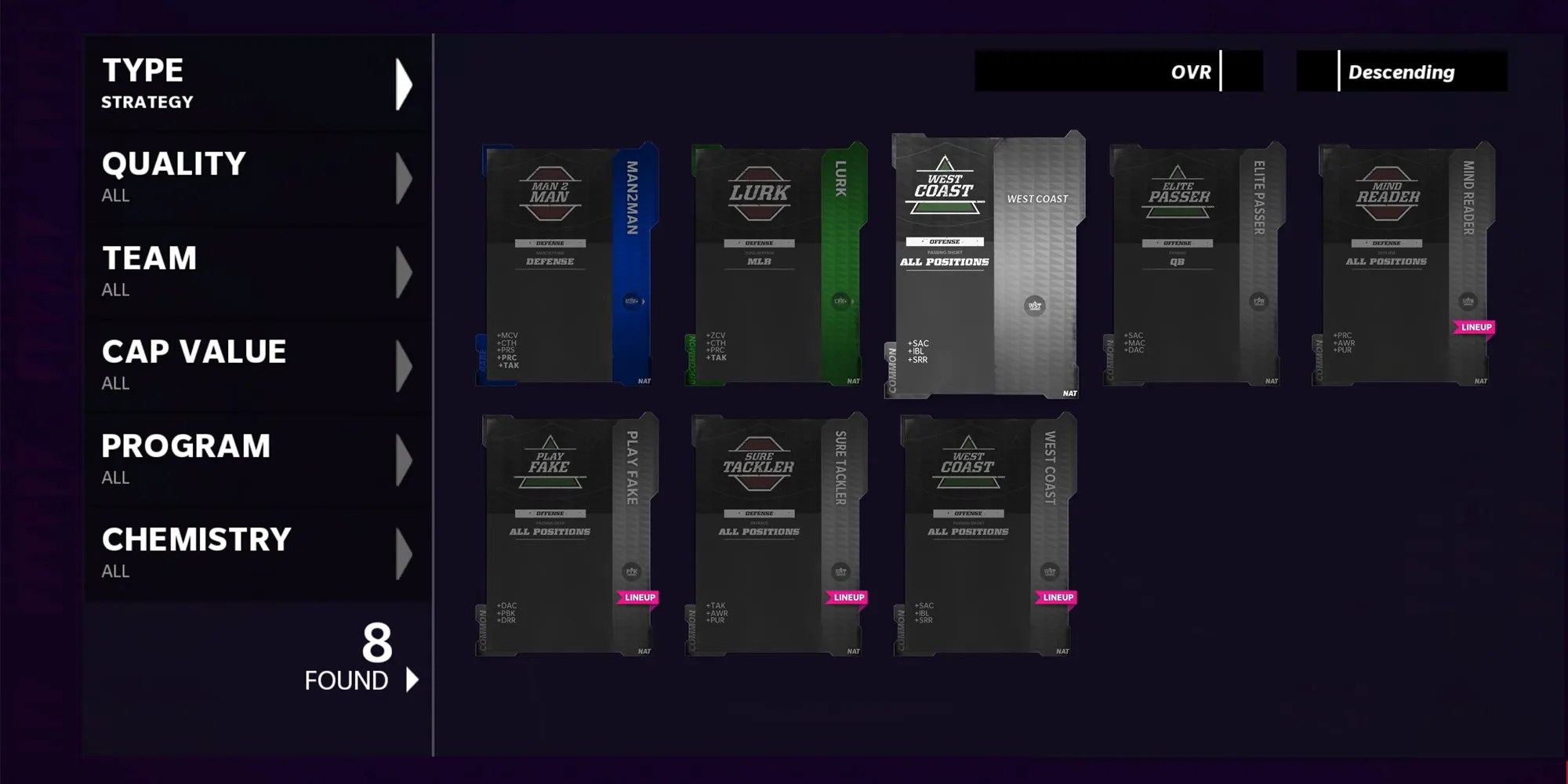 Madden 22 rare strategy cards list