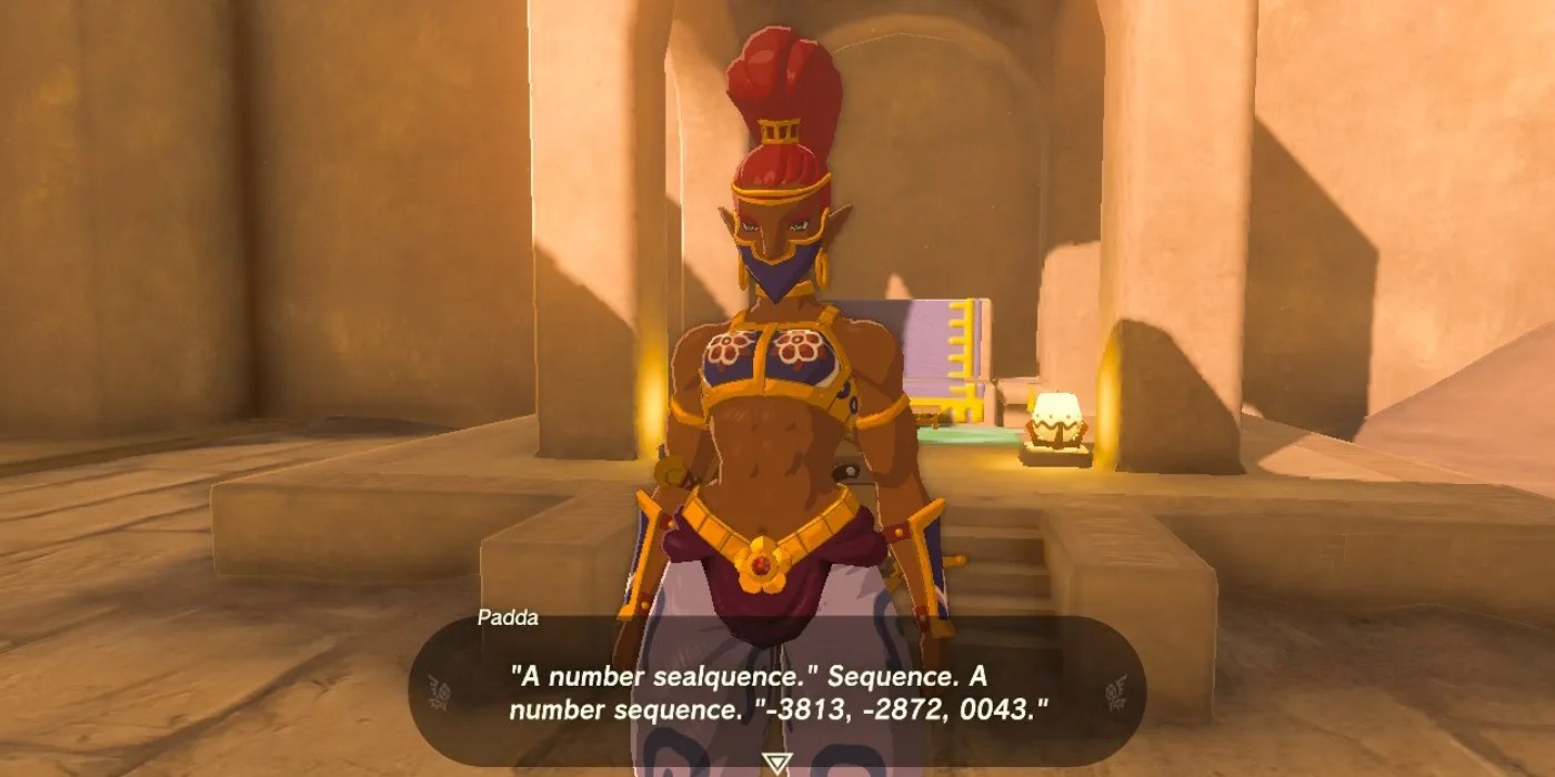 Padda relays a set of coordinates from Patricia the Sand Seal in The Legend of Zelda: Tears of the Kingdom.