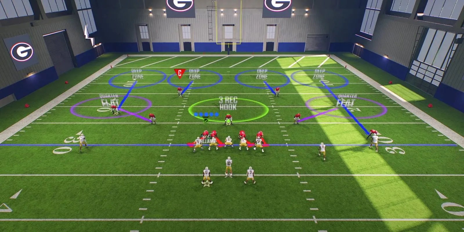 EA College Football 25 Defensive Formation with individual character assignments based on positions
