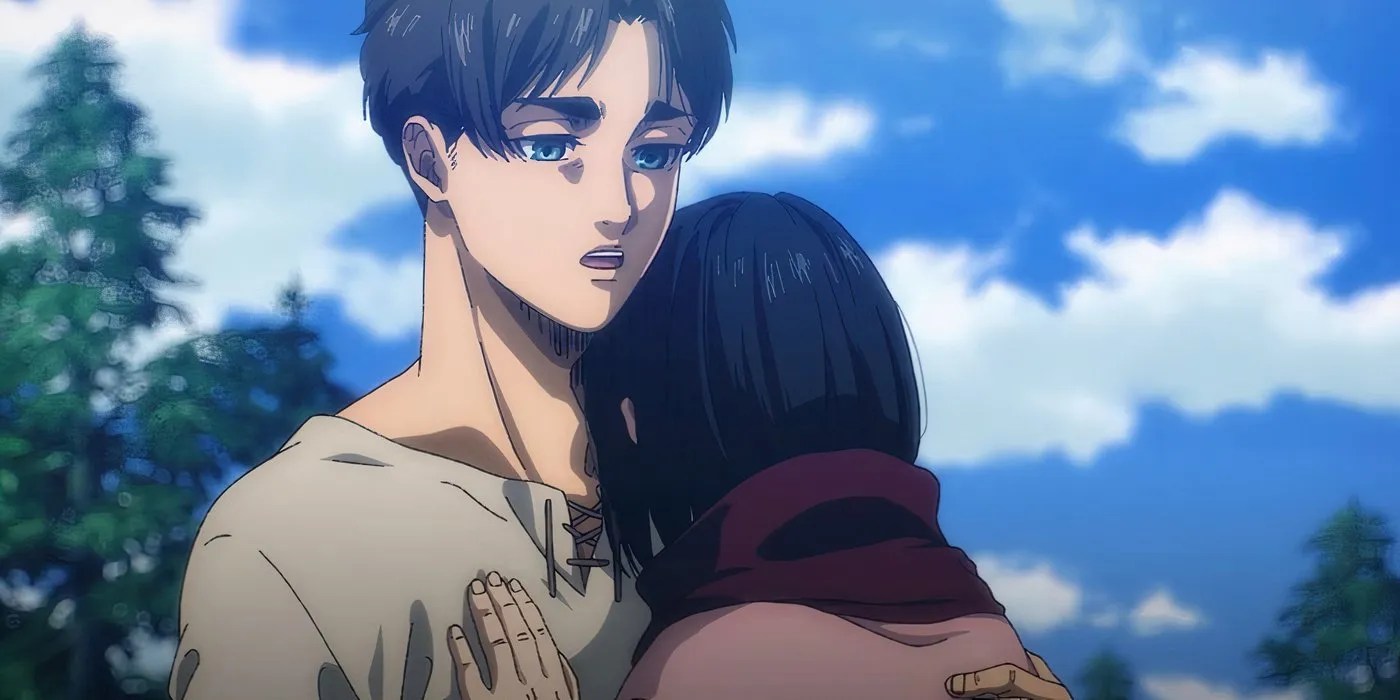 Eren hugging Mikasa Attack on Titan