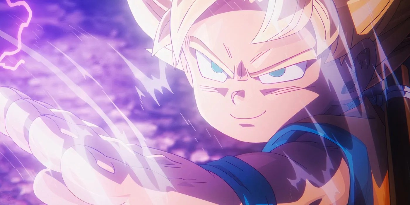 Super Saiyan Goku deflecting Gloria&rsquo;s attack in Dragon Ball Daima Episode #7.