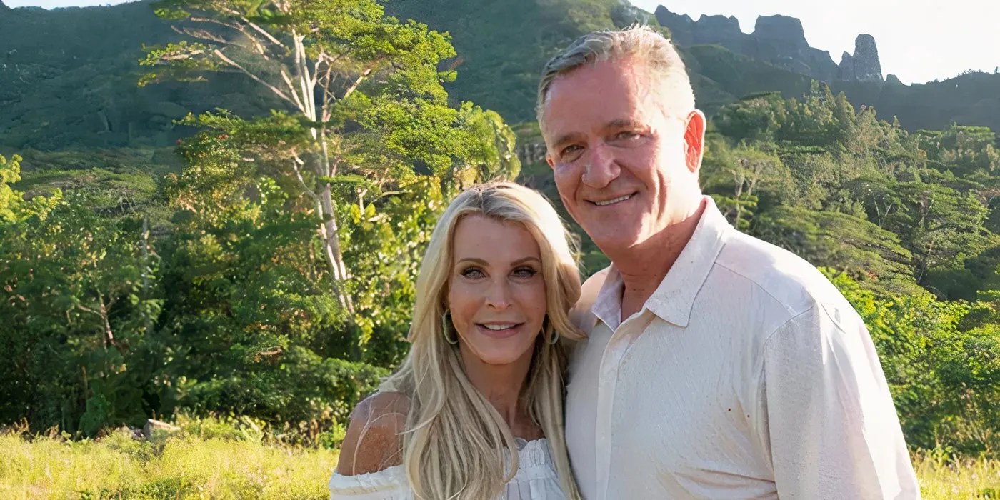 The Golden Bachelorette&rsquo;s Joan Vassos and Chock Chapple Smiling Outside
