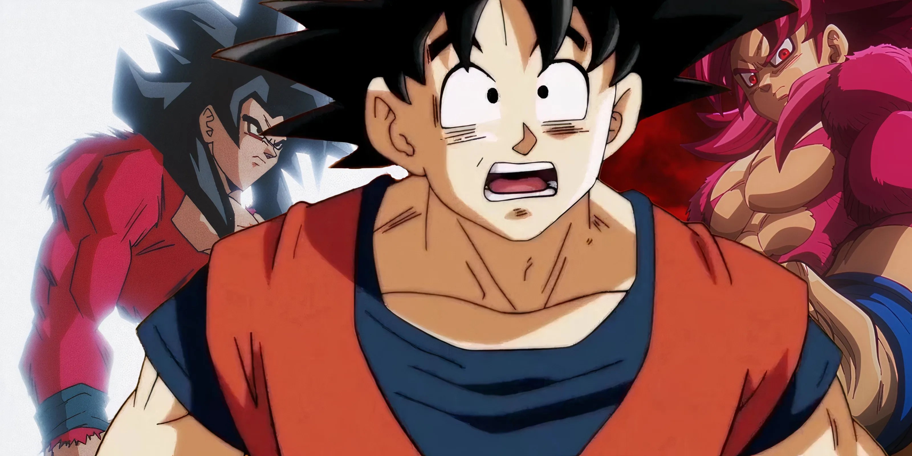 Feature header of a confused Goku contrasted against Super Saiyan 4