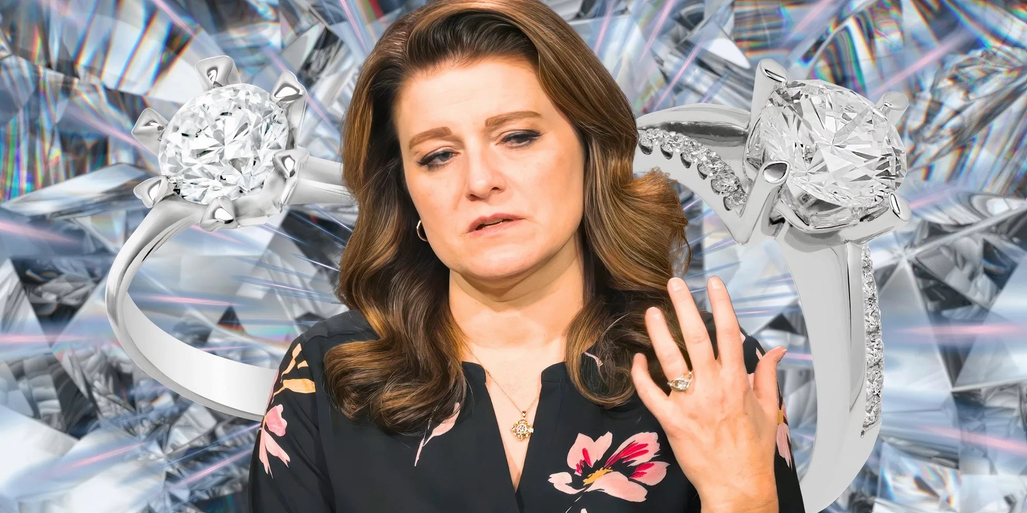 Sister Wives Robyn Brown showing off her expensive ring bejeweled background