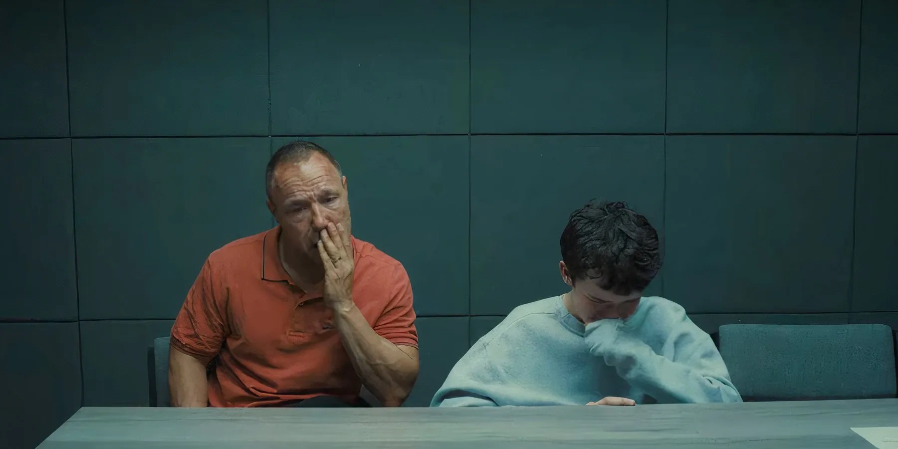 Eddie and Jamie sitting in a room in Adolescence