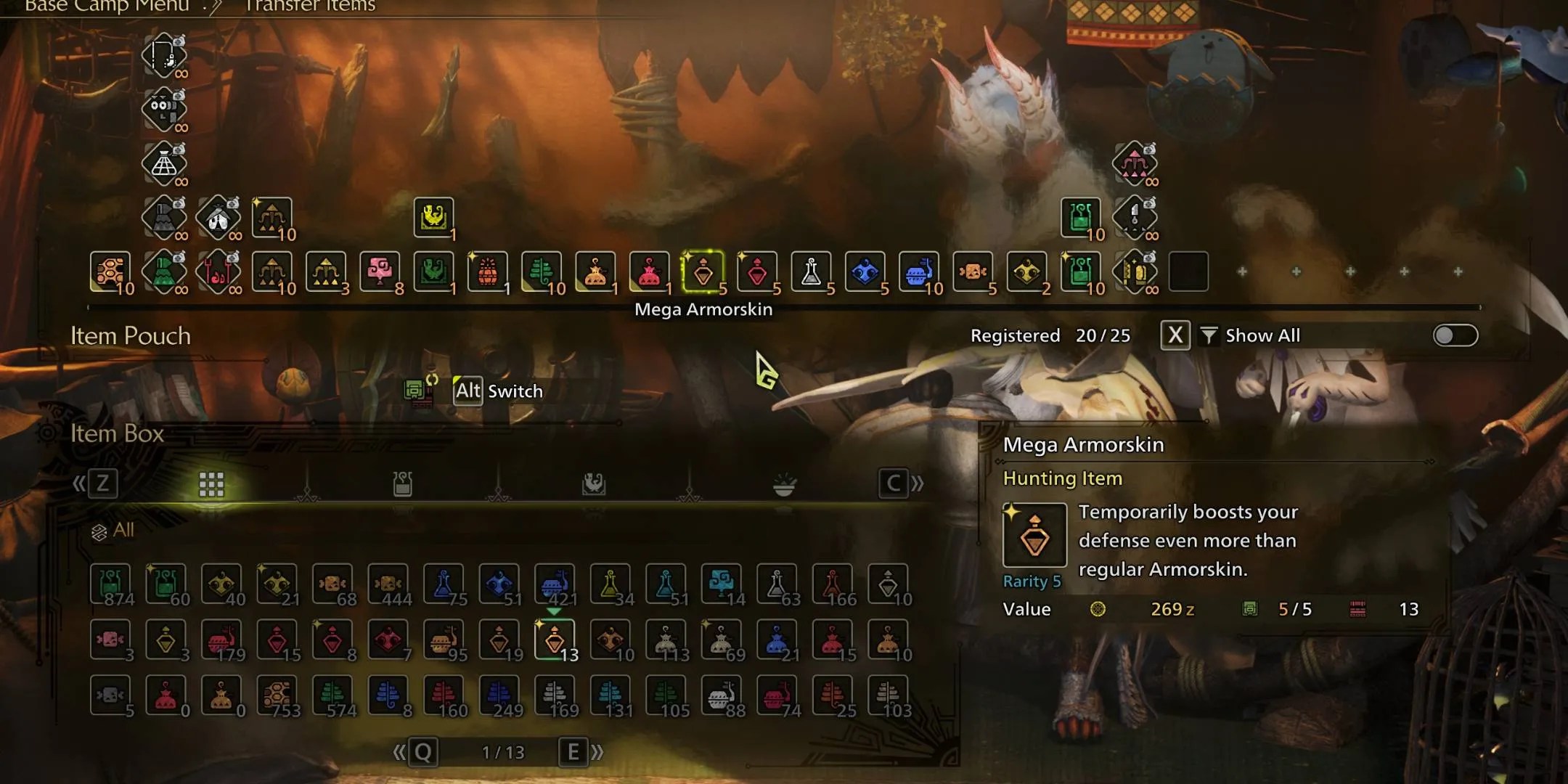 Monster Hunter Wilds Inventory showing potions