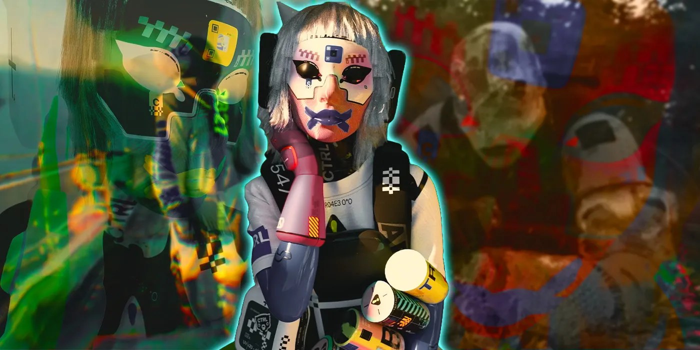 Marathon character with her arm up, with gameplay footage behind her.