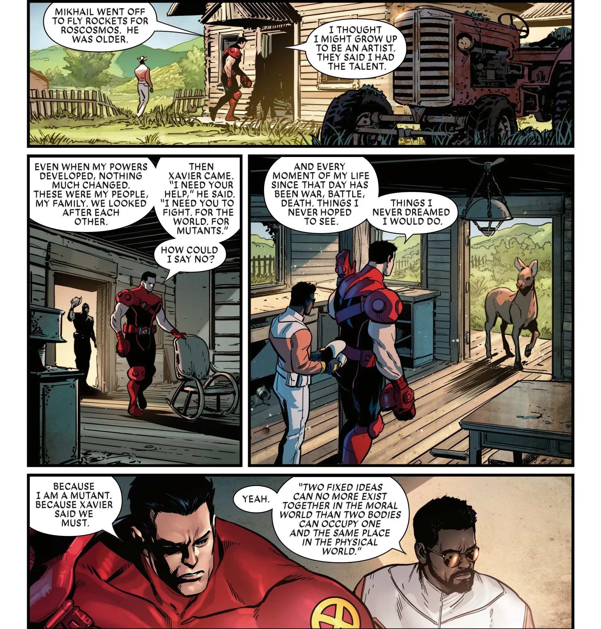 Colossus recounts his life before the X-Men to John Wraith.