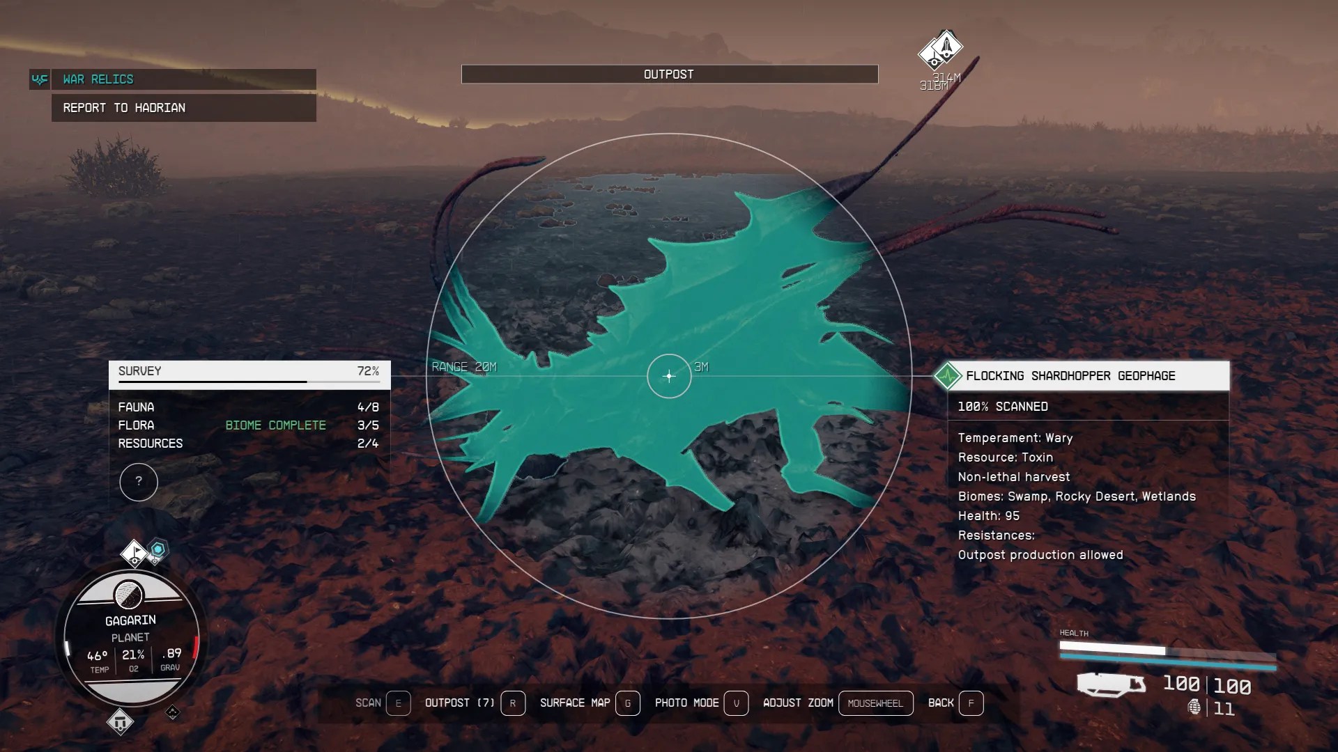 Fully scanning fauna with outpost production allowed in Starfield