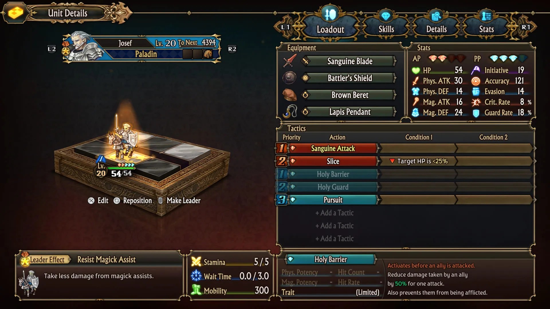 Unicorn Overlord, Optimizing Josif for sparring