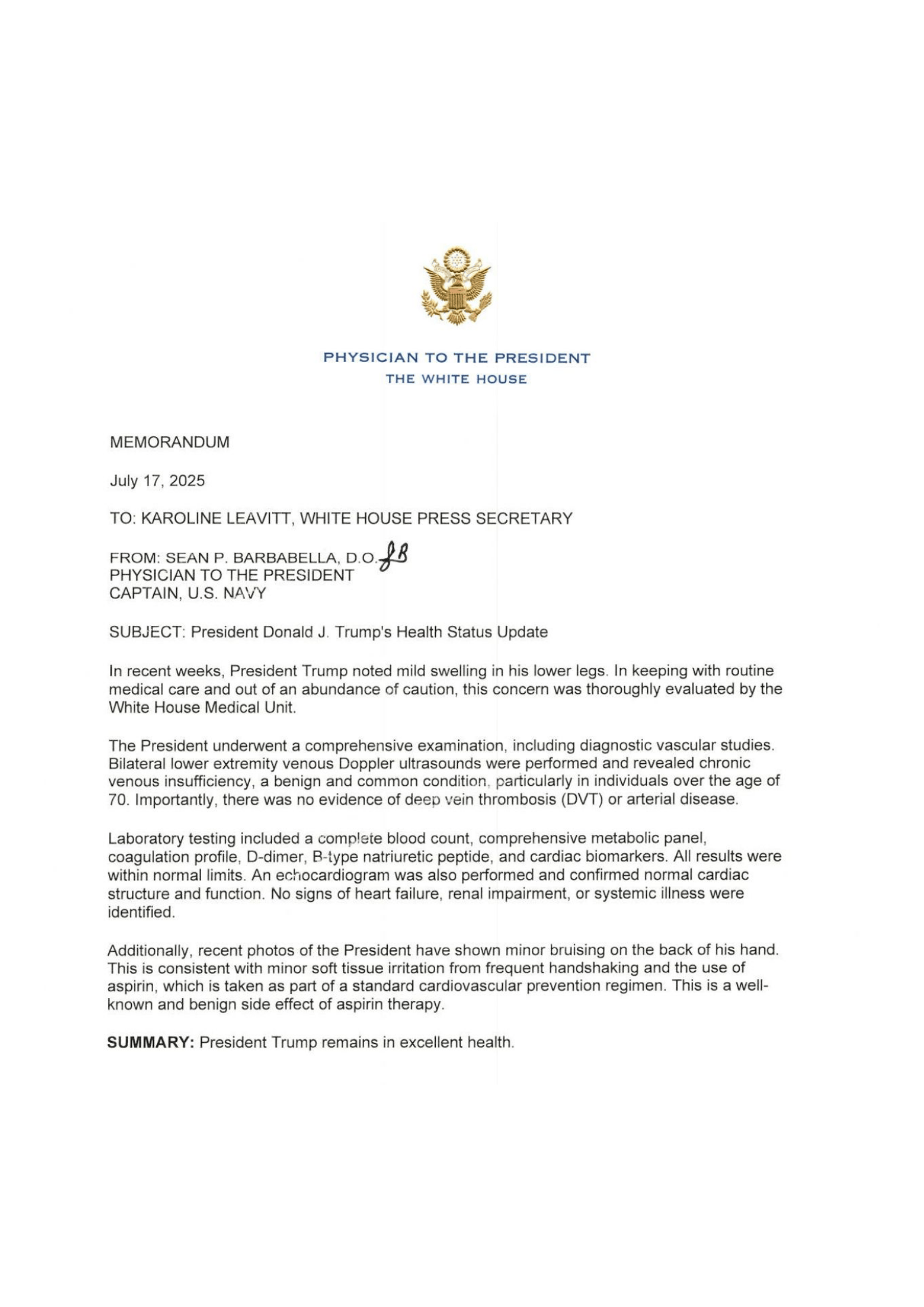 Read the Letter From President Trump’s Doctor The New York Times