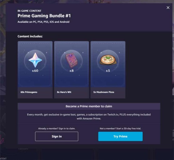 Genshin Impact Prime Gaming oferece Gemas Essenciais, EXP e mais