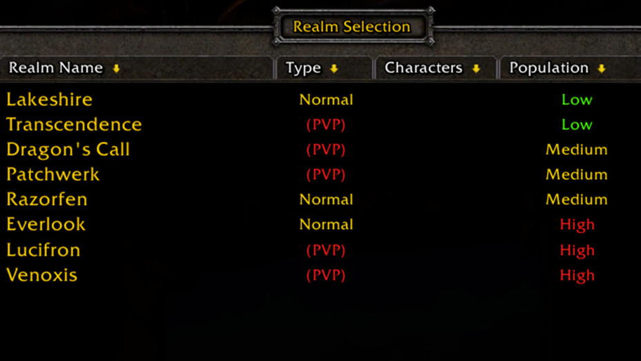 WoW Classic New Server Population Display System Millenium