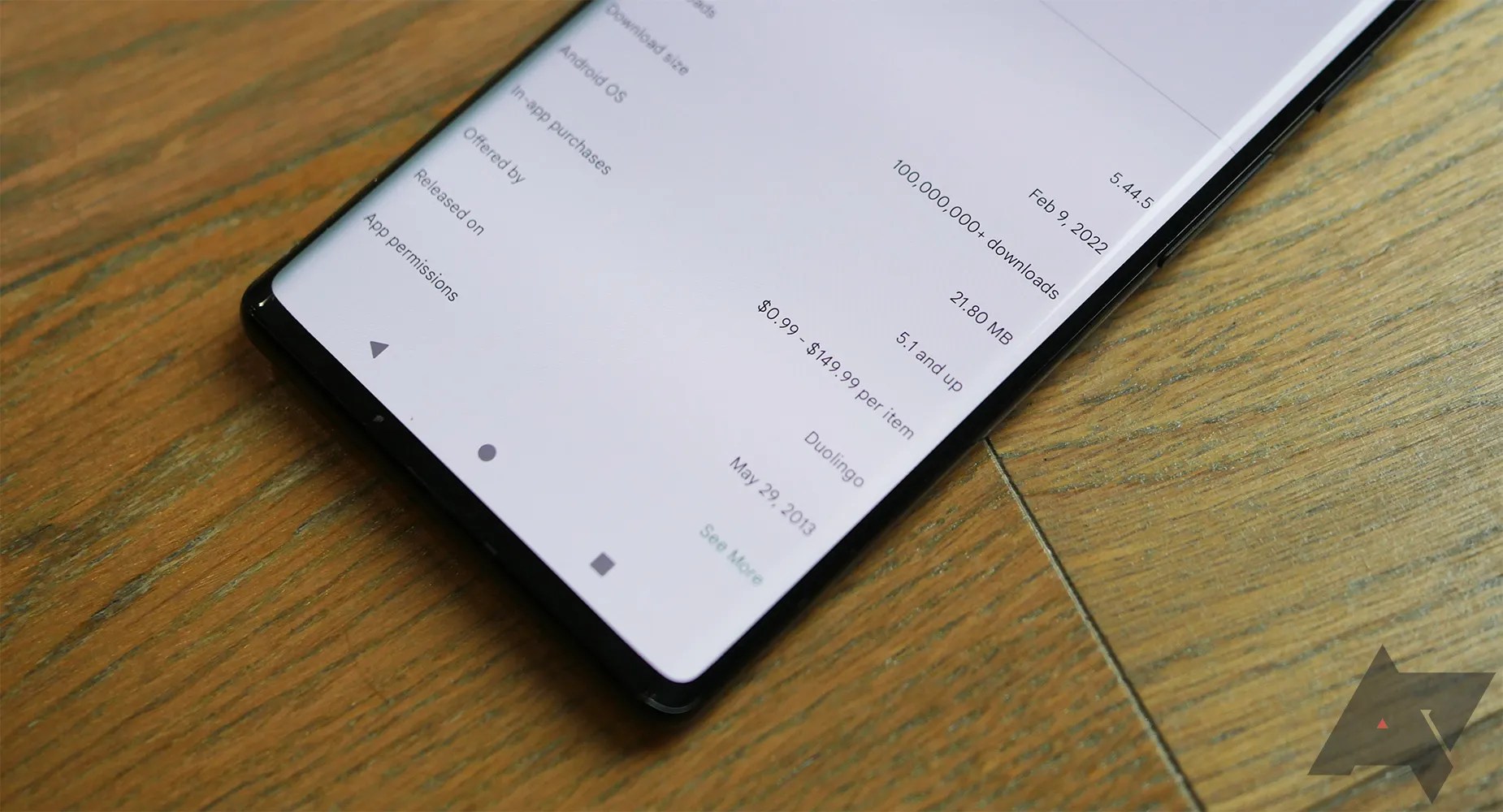 play store showing android version text