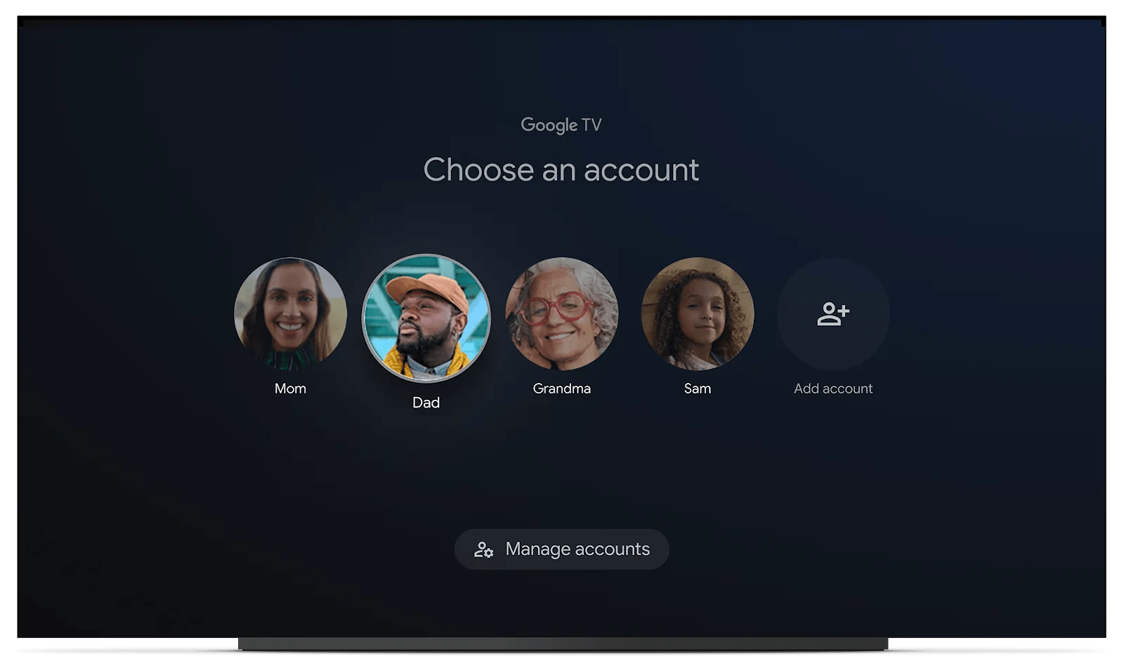 The profile selector on Google TV