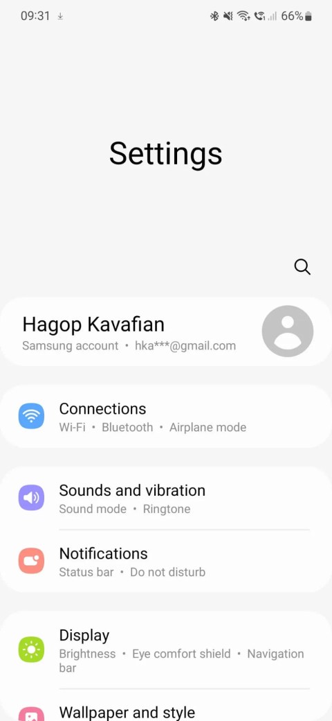Samsung Galaxy Settings screen