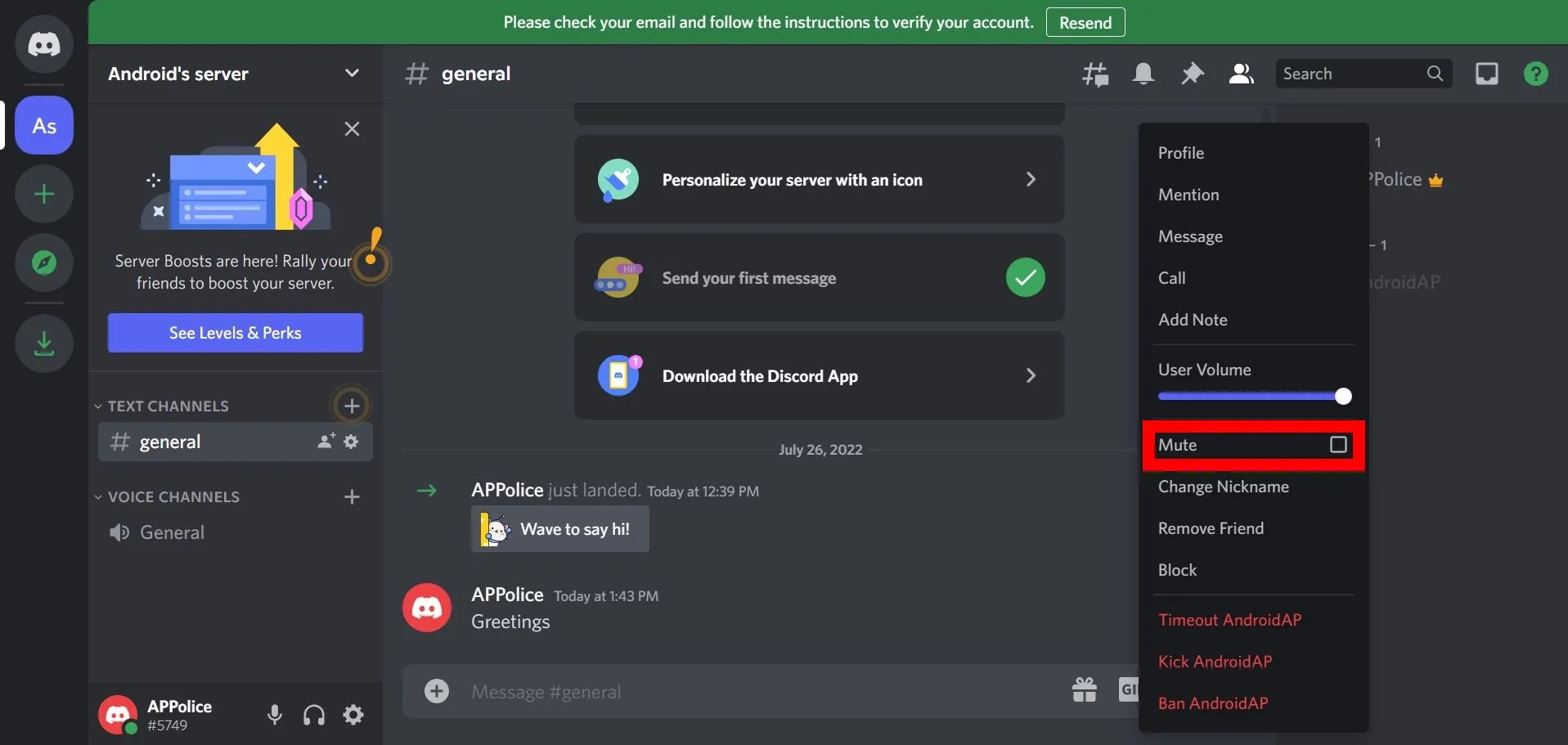 How to mute a user on Discord