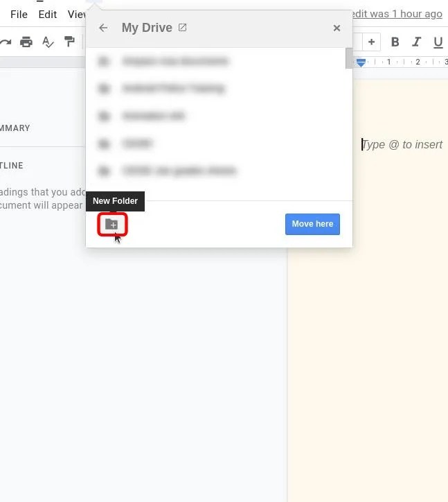 Google Docs How to create a folder