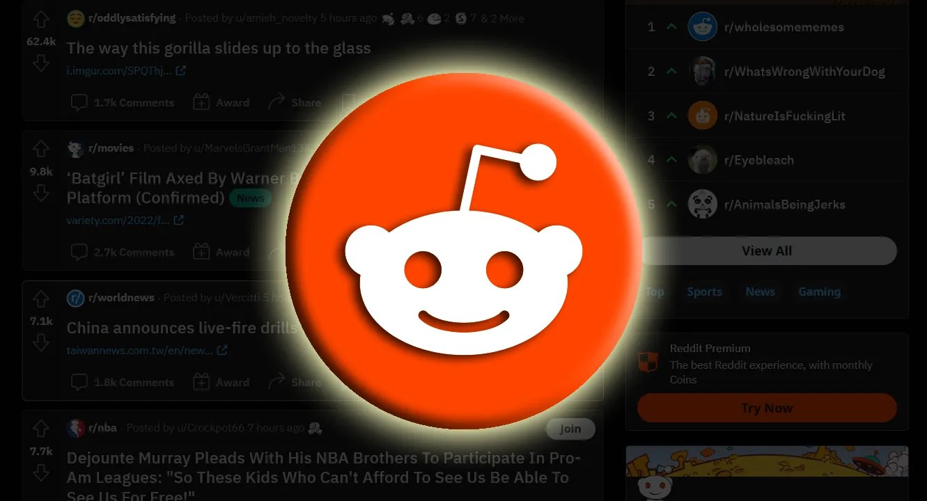 The Reddit logo against a Reddit conversation