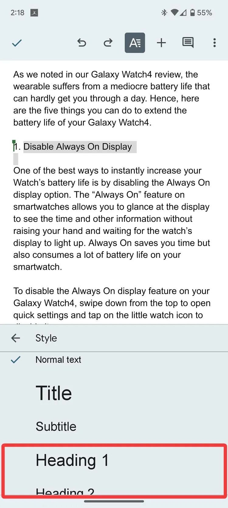 How to create an outline in Google Docs