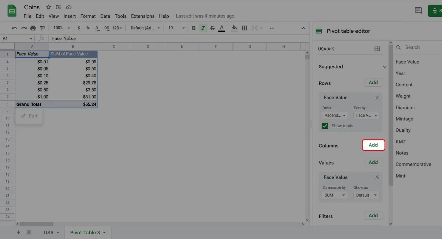 How to create a pivot table in Google Sheets