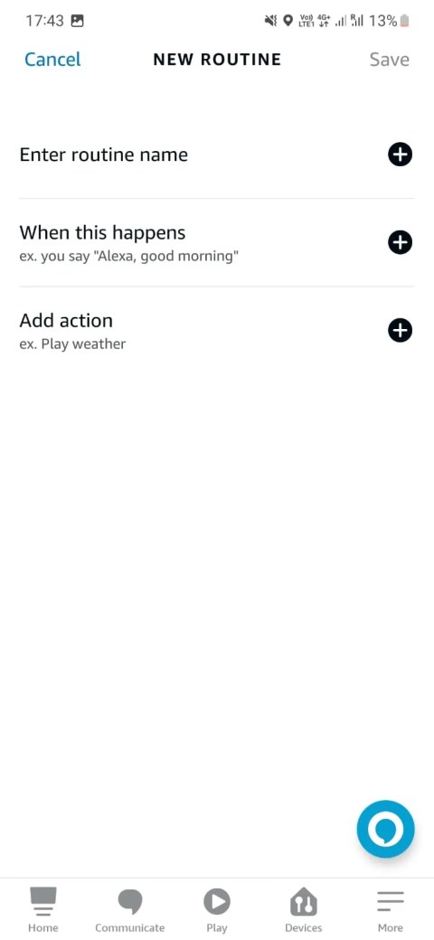 A screenshot of the Alexa Routine screen
