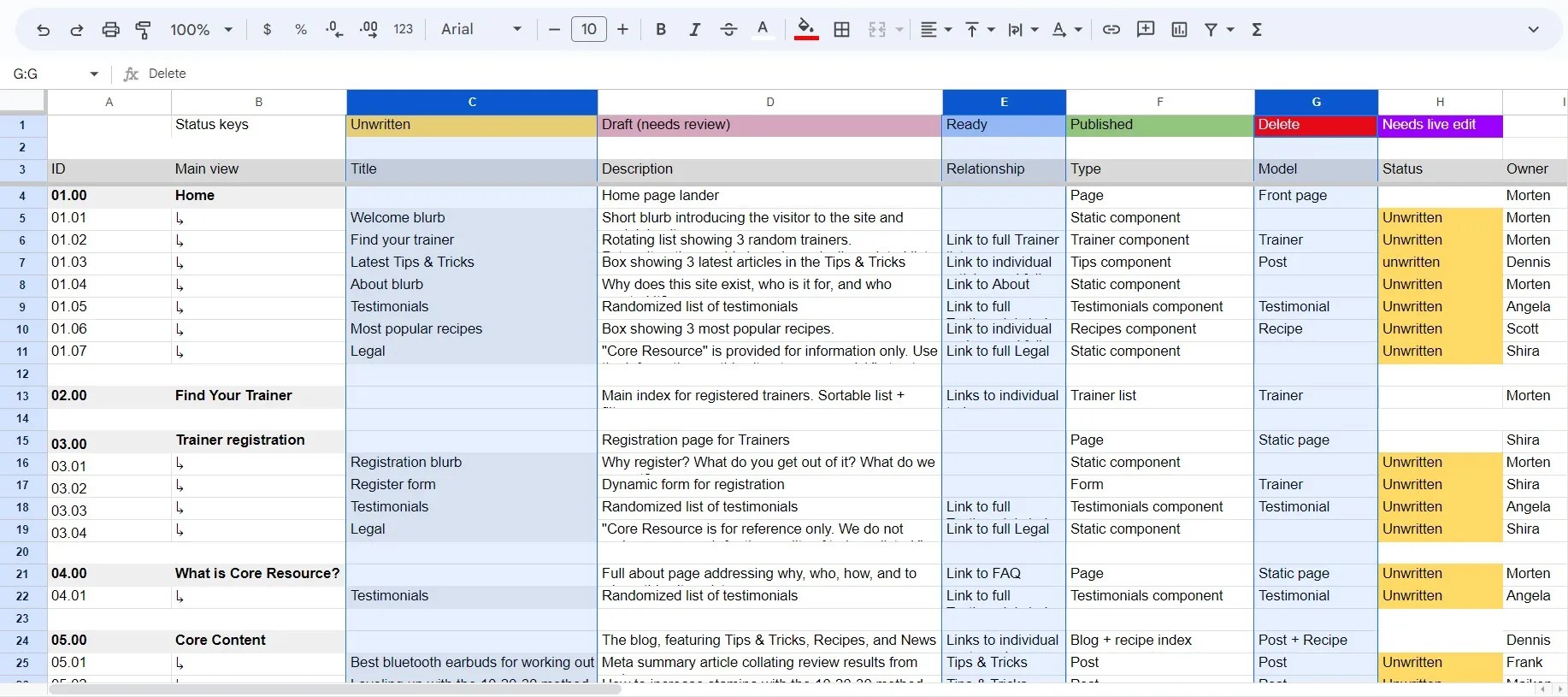 How to hide columns and rows in Google Sheets