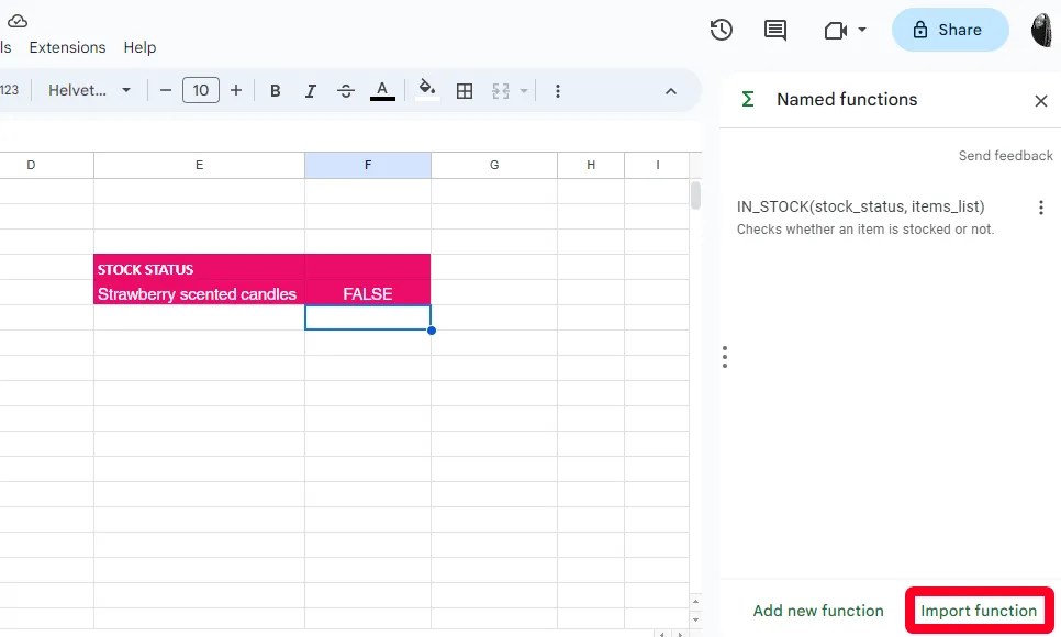 How to create and import named functions in Google Sheets