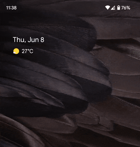 Animation showing how you can tap the clock in the notification shade and the quick settings toggles on Android 14 Beta 3