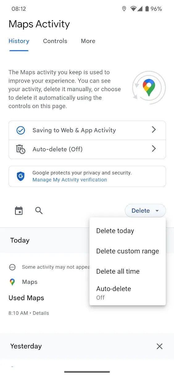 Google Maps How to delete your history