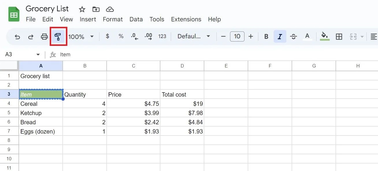 Google Sheets How to paste a style