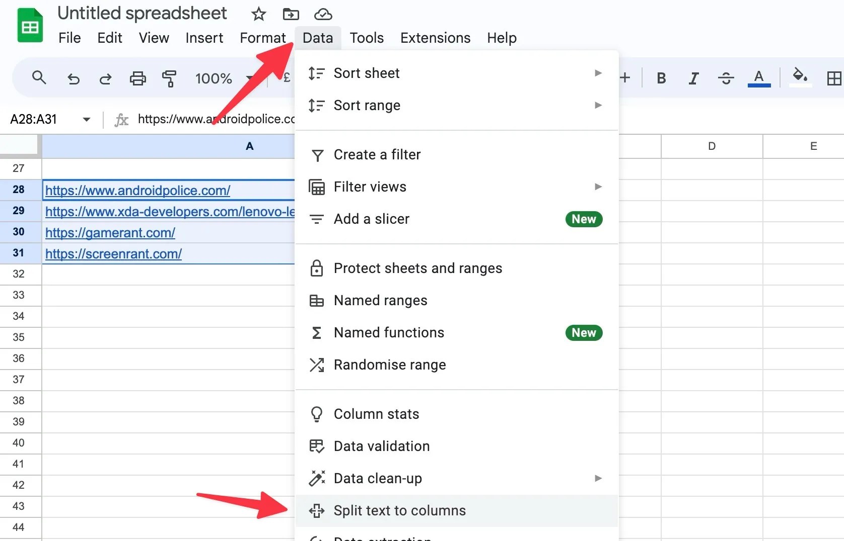 Google Sheets How to quickly separate text into multiple columns