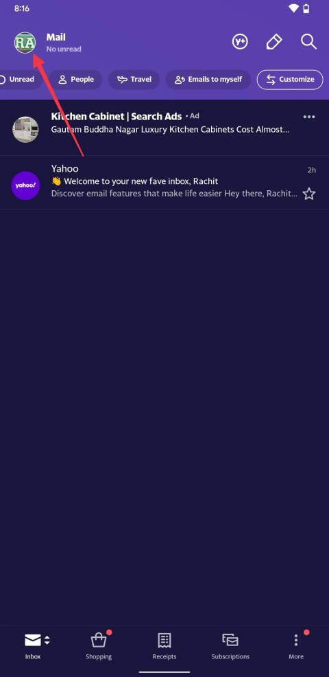 Yahoo Mail home page screenshot