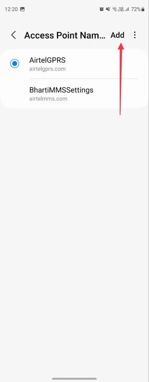 Android APN settings page screenshot