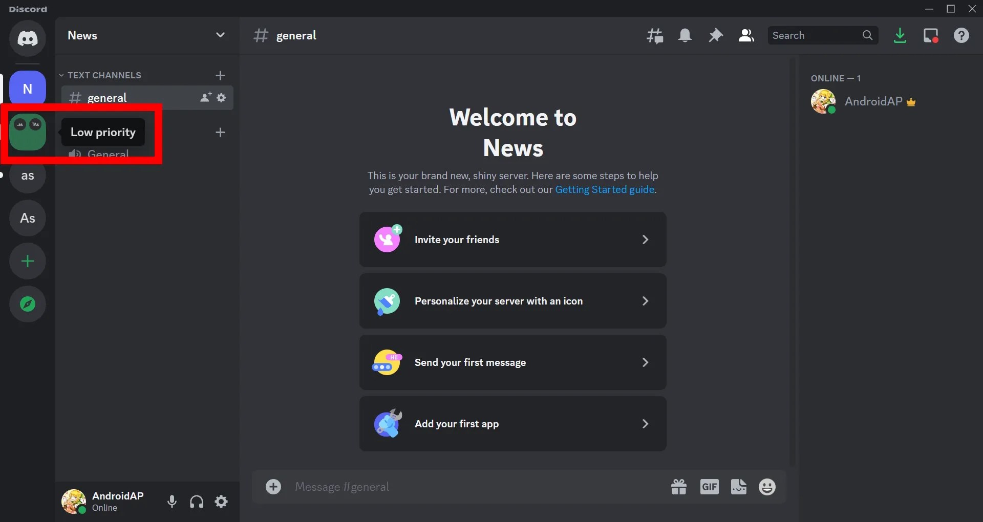 How to create server folders on Discord
