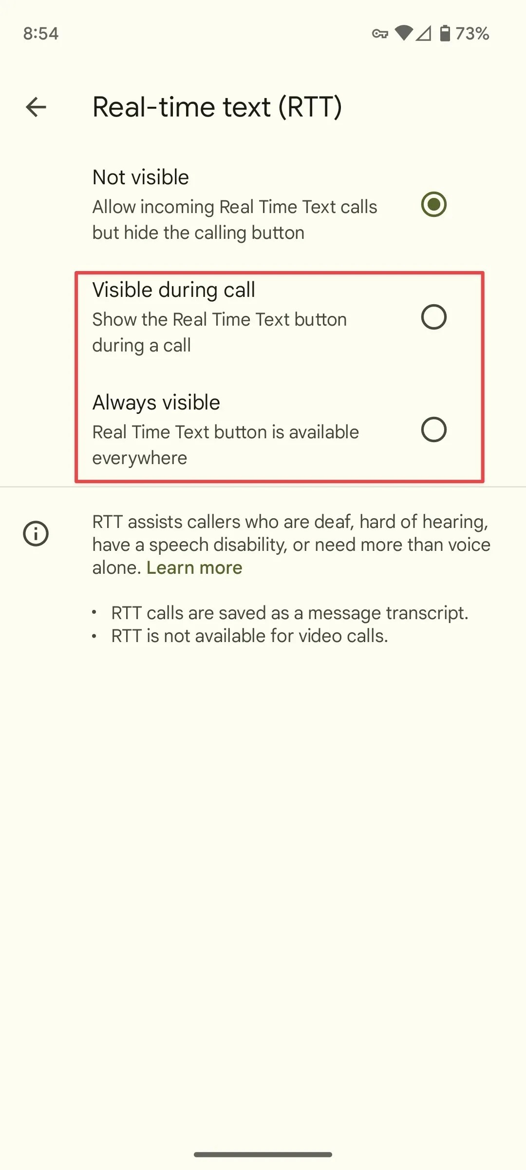 What is real time text (RTT) calling and how does it work?