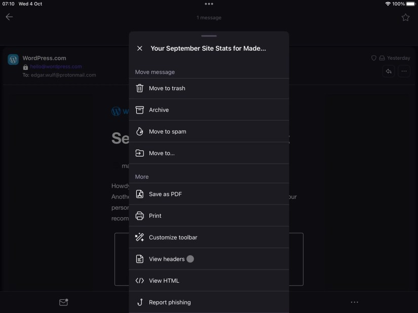 How to access message header in Protonmail