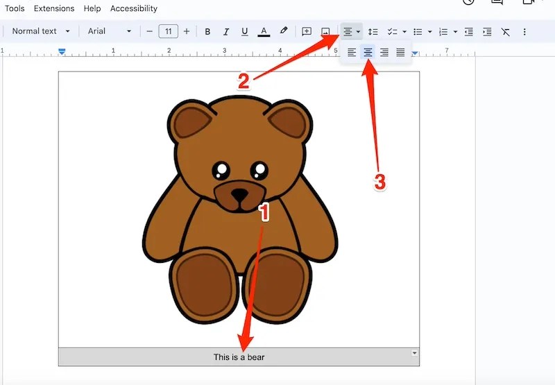 Aligning text to the center in Google Docs web app