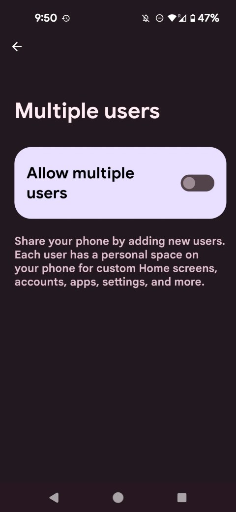 Android Allow multiple users toggle