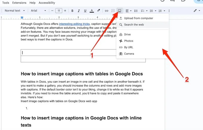 How to add captions to images in Google Docs