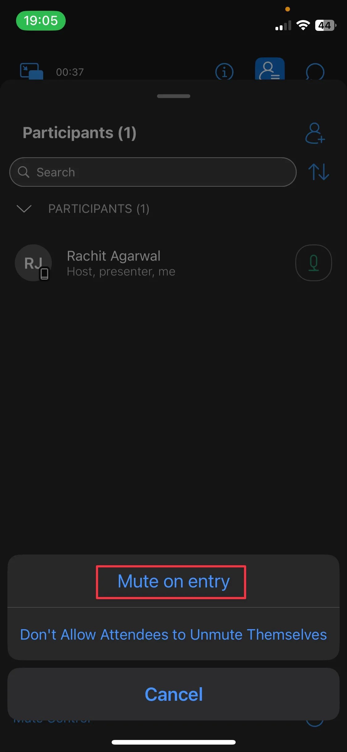 How to mute a ex participant
